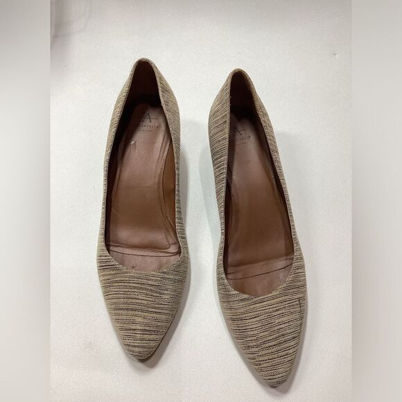 Aquatalia Phoebe Nubuck Suede Block Heel Pumps – Tan Brown Striped, Size 9.5 - Picture 2 of 15